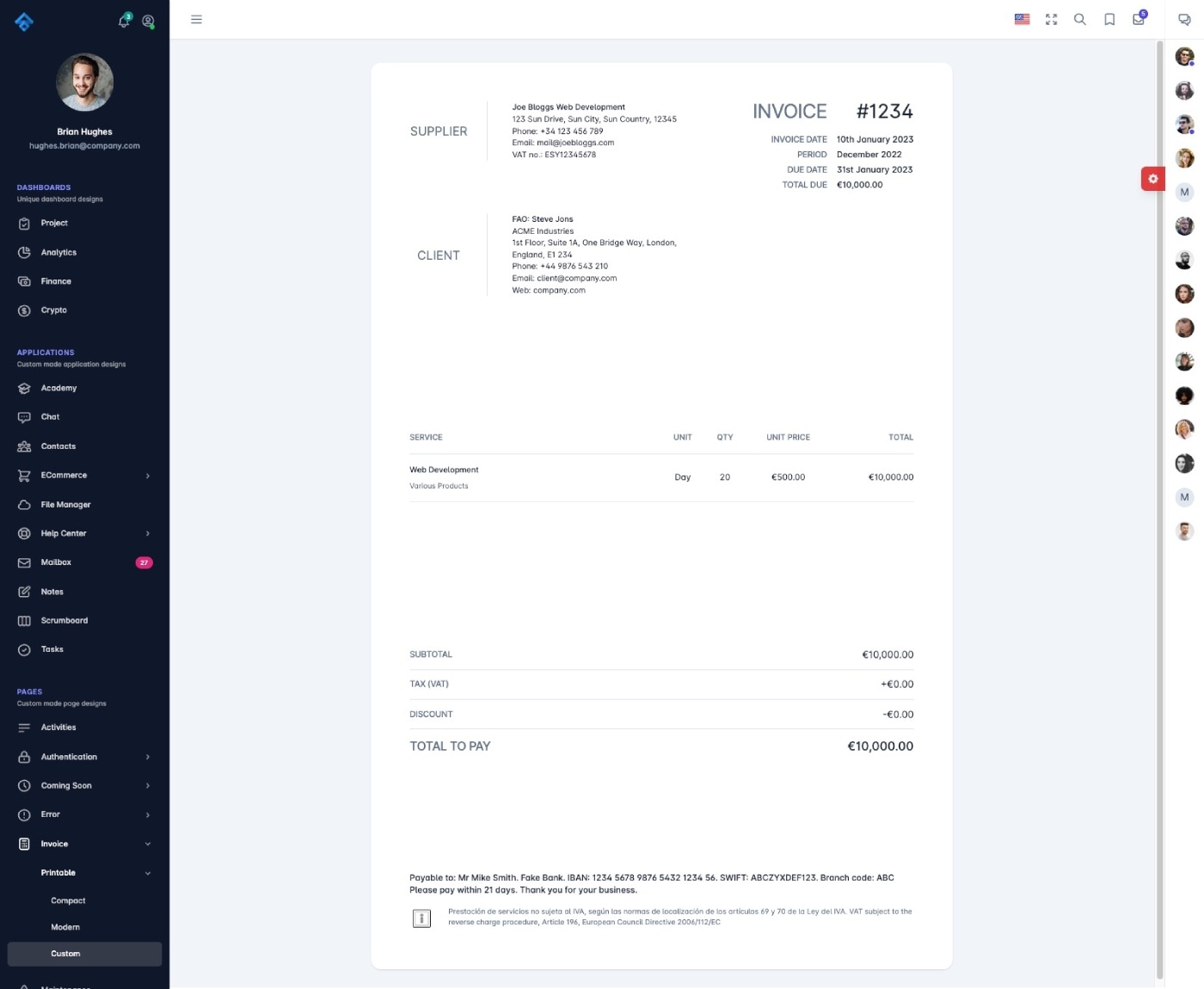 Printable Invoice Management System